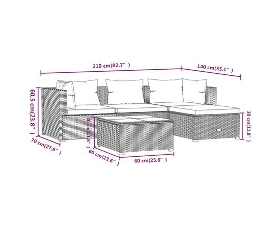 Set mobilier de grădină cu perne, 5 piese, maro, poliratan, 7 image