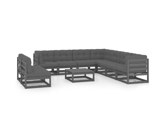 Set mobilier grădină cu perne, 10 piese, negru, lemn masiv pin