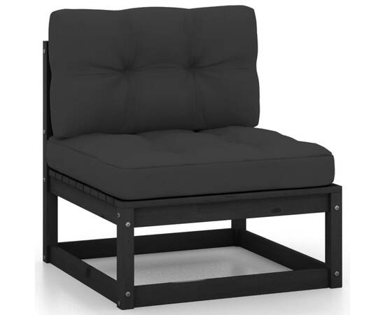 Set mobilier grădină cu perne, 10 piese, negru, lemn masiv pin, 4 image