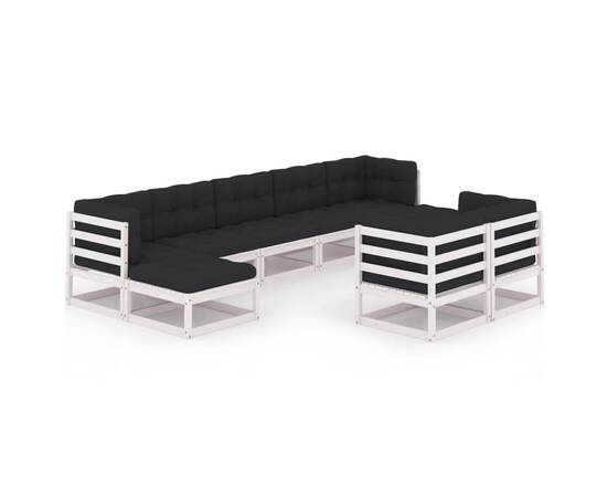 Set mobilier de grădină cu perne, 9 piese, alb, lemn masiv pin, 2 image