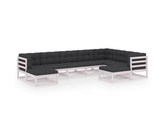 Set mobilier de grădină cu perne, 9 piese, alb, lemn masiv pin, 2 image