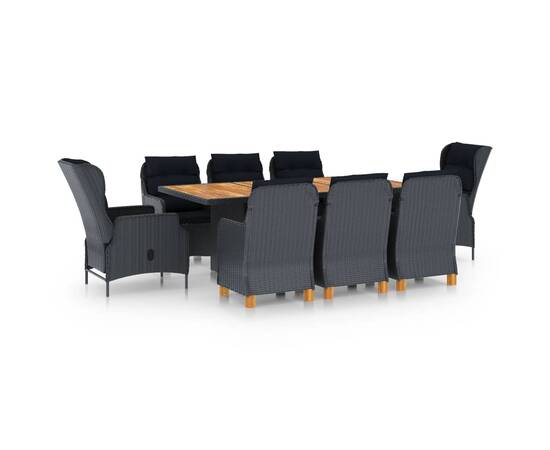 Set mobilier exterior cu perne, 9 piese, gri închis, poliratan