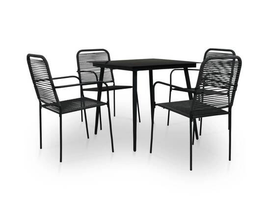 Set mobilier de exterior, 5 piese, negru, frânghie și oțel