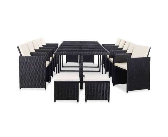 Set mobilier de exterior cu perne, 15 piese, negru, poliratan