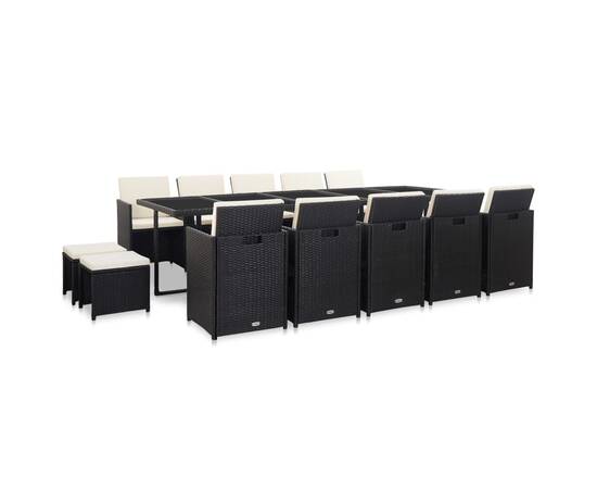 Set mobilier de exterior cu perne, 15 piese, negru, poliratan, 2 image