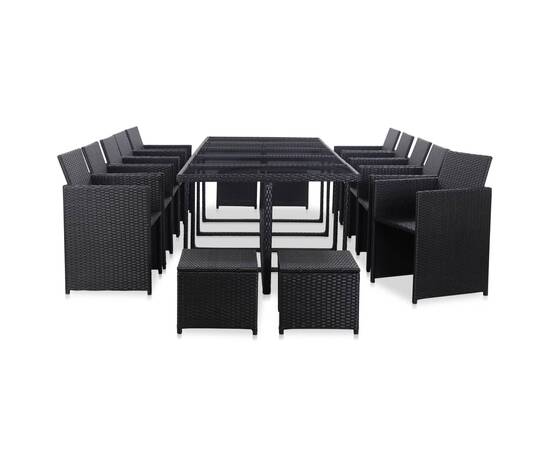 Set mobilier de exterior cu perne, 15 piese, negru, poliratan, 3 image