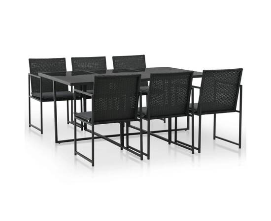 Set mobilier de exterior cu perne, 7 piese, negru, poliratan