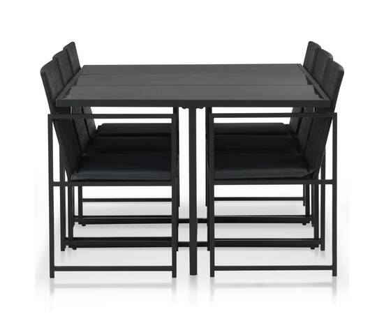 Set mobilier de exterior cu perne, 7 piese, negru, poliratan, 2 image