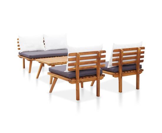 Set mobilier de grădină cu perne, 4 piese, lemn masiv de acacia, 5 image