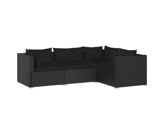 Set mobilier de grădină cu perne, 4 piese, negru, poliratan, 2 image