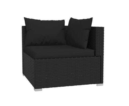 Set mobilier de grădină cu perne, 4 piese, negru, poliratan, 3 image