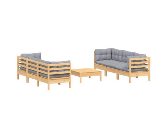 Set mobilier de grădină cu perne, 7 piese, gri, lemn masiv pin, 3 image