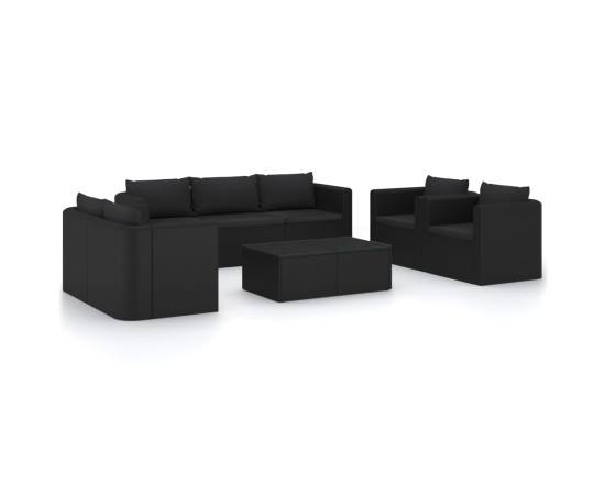 Set mobilier de grădină cu perne, 9 piese, negru, poliratan, 2 image