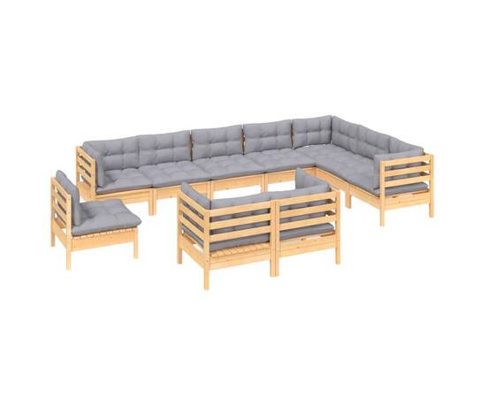 Set mobilier grădină cu perne, 10 piese, gri, lemn masiv pin, 3 image