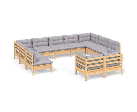 Set mobilier grădină cu perne, 11 piese, gri, lemn masiv pin, 2 image