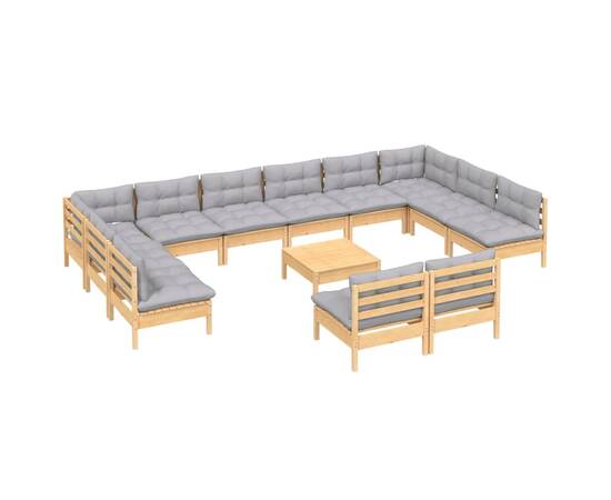 Set mobilier grădină cu perne, 13 piese, gri, lemn masiv pin, 3 image