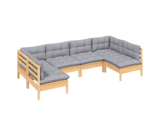 Set mobilier grădină cu perne, 6 piese, gri, lemn masiv pin, 3 image