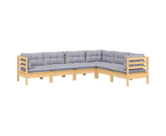 Set mobilier grădină cu perne, 6 piese, gri, lemn masiv pin, 3 image