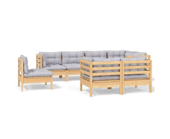 Set mobilier grădină cu perne, 8 piese, gri, lemn masiv pin, 2 image