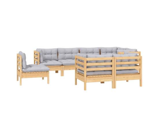 Set mobilier grădină cu perne, 8 piese, gri, lemn masiv pin, 3 image