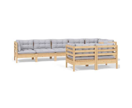 Set mobilier grădină cu perne, 8 piese, gri, lemn masiv pin, 2 image