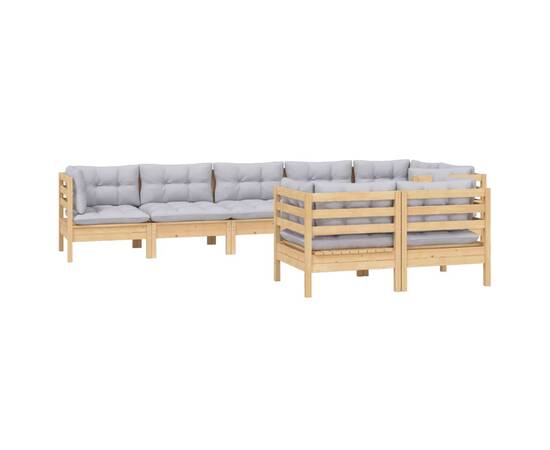 Set mobilier grădină cu perne, 8 piese, gri, lemn masiv pin, 3 image