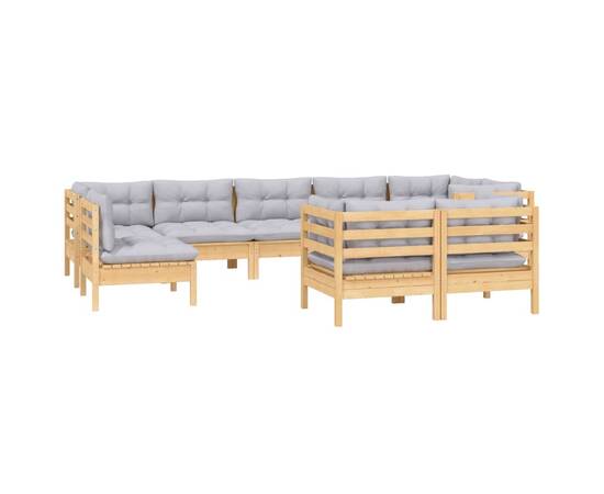 Set mobilier grădină cu perne, 9 piese, gri, lemn masiv pin, 3 image