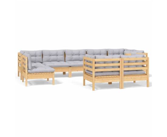 Set mobilier grădină cu perne, 9 piese, gri, lemn masiv pin, 2 image