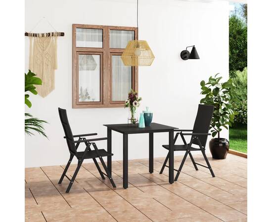 Set mobilier de grădină, 3 piese, negru