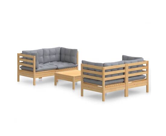 Set mobilier de grădină cu perne, 5 piese, gri, lemn masiv pin, 2 image