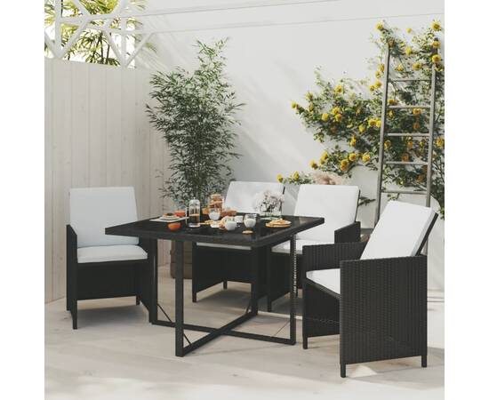 Set mobilier de grădină cu perne, 5 piese, negru, poliratan