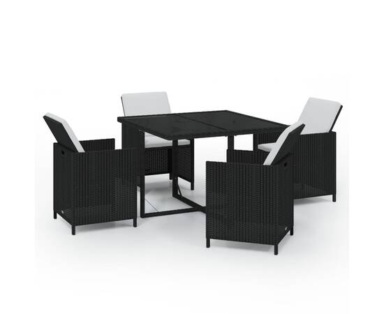 Set mobilier de grădină cu perne, 5 piese, negru, poliratan, 2 image