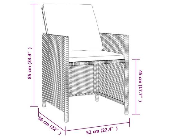 Set mobilier de grădină cu perne, 5 piese, negru, poliratan, 6 image