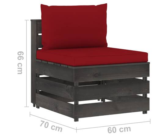 Set mobilier de grădină cu perne, 6 piese, gri, lemn tratat, 9 image