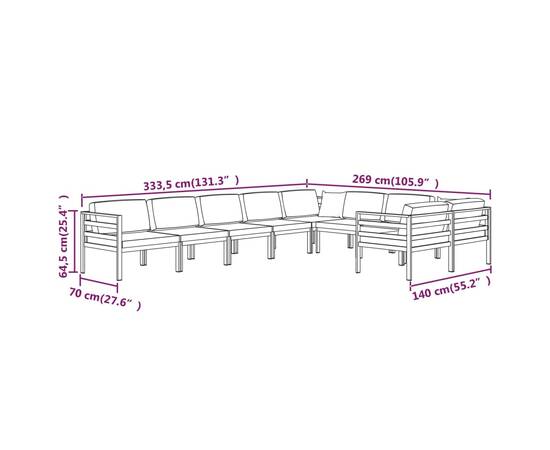 Set mobilier de grădină cu perne, 9 piese, antracit, aluminiu, 8 image