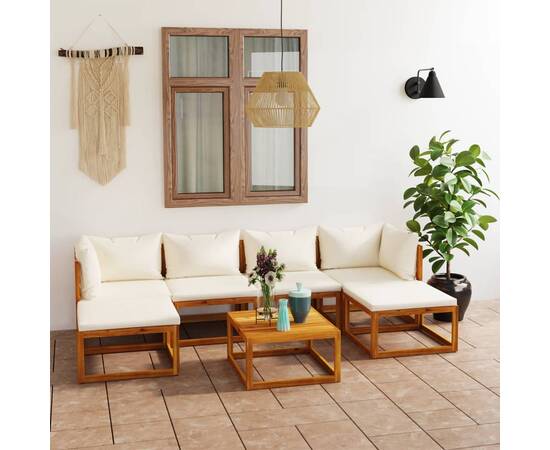 Set mobilier de grădină cu perne crem, 7 piese, lemn de acacia