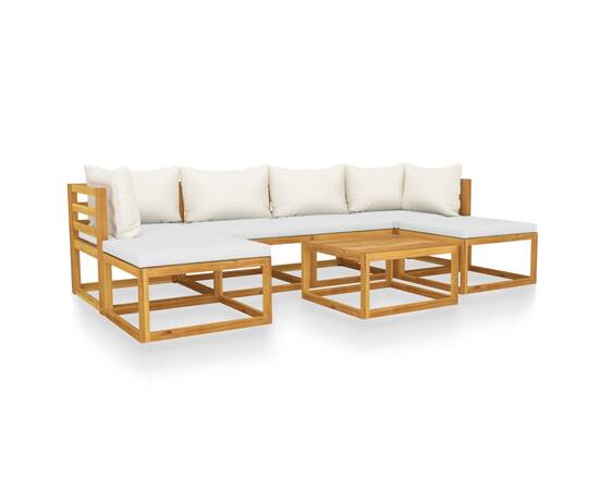 Set mobilier de grădină cu perne crem, 7 piese, lemn de acacia, 2 image