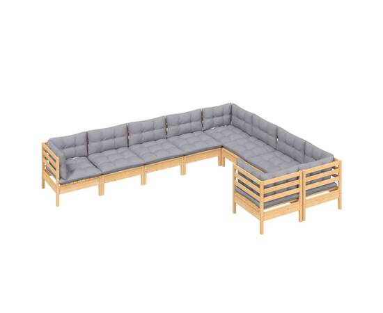 Set mobilier grădină cu perne, 9 piese, gri, lemn de pin, 3 image