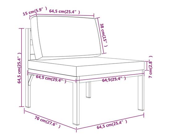 Canapea de grădină cu 2 locuri, cu perne, antracit, aluminiu, 8 image