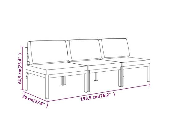 Canapea de grădină cu 3 locuri și perne, antracit, aluminiu, 7 image