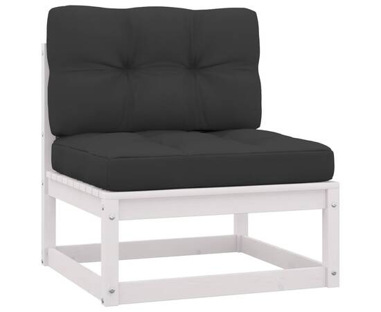 Set mobilier de grădină cu perne, 10 piese, alb, lemn masiv pin, 4 image