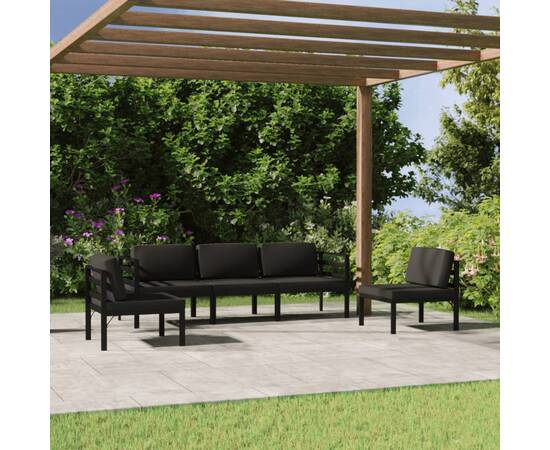 Set mobilier de grădină cu perne, 5 piese, antracit, aluminiu