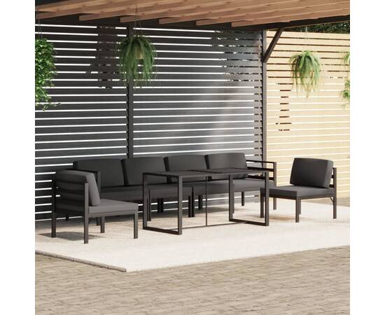 Set mobilier de grădină cu perne, 7 piese, antracit, aluminiu