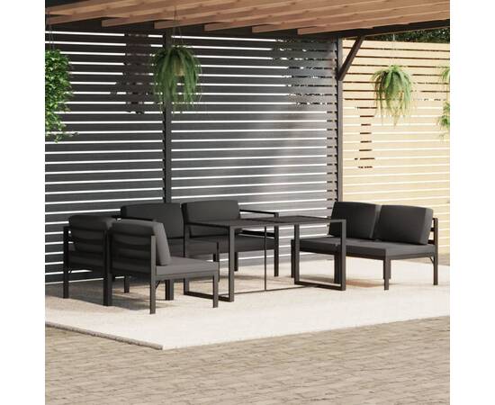 Set mobilier de grădină cu perne, 7 piese, antracit, aluminiu