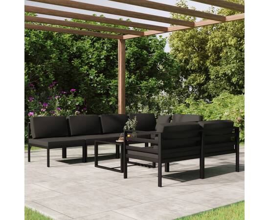 Set mobilier de grădină cu perne, 8 piese, antracit, aluminiu