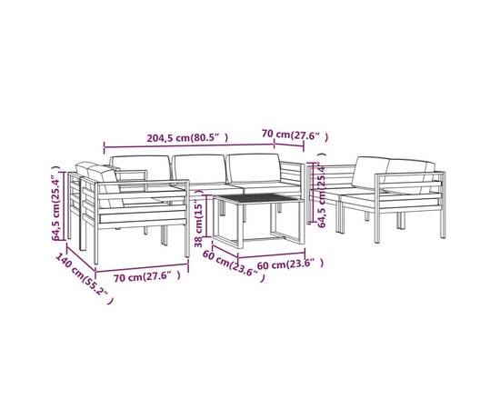 Set mobilier de grădină cu perne, 8 piese, antracit, aluminiu, 9 image