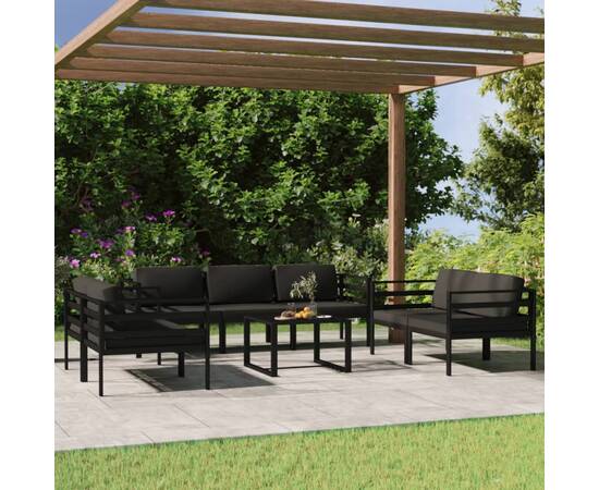 Set mobilier de grădină cu perne, 8 piese, antracit, aluminiu