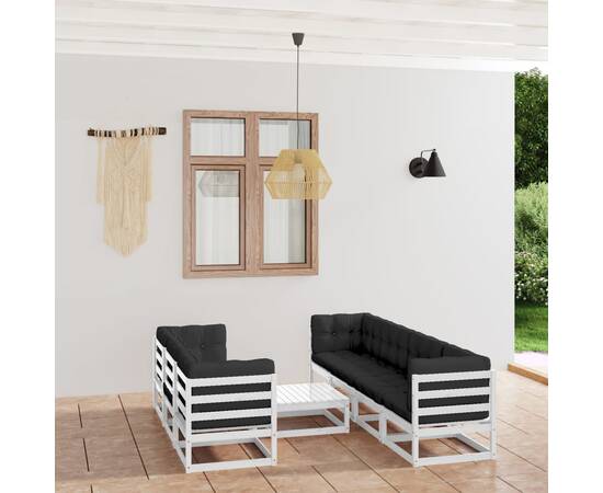 Set mobilier de grădină cu perne, 8 piese, lemn masiv de pin