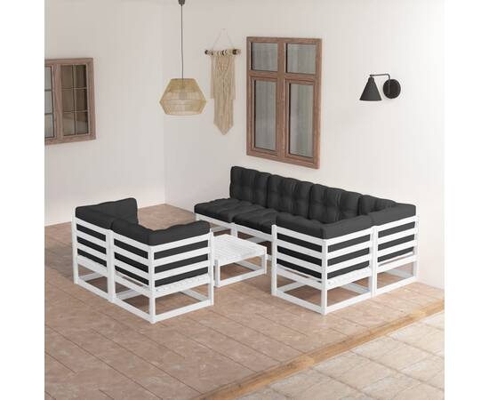 Set mobilier de grădină cu perne, 8 piese, lemn masiv de pin