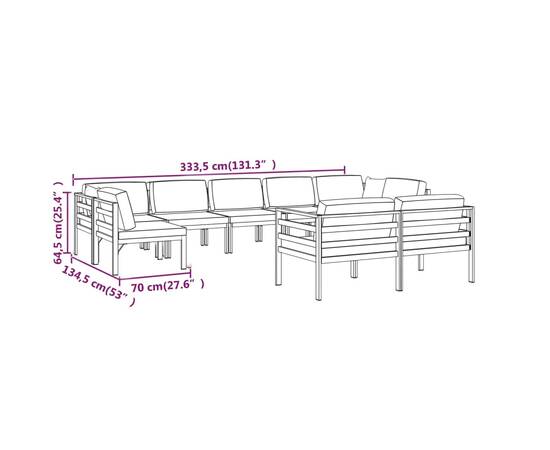 Set mobilier de grădină cu perne, 9 piese, antracit, aluminiu, 8 image